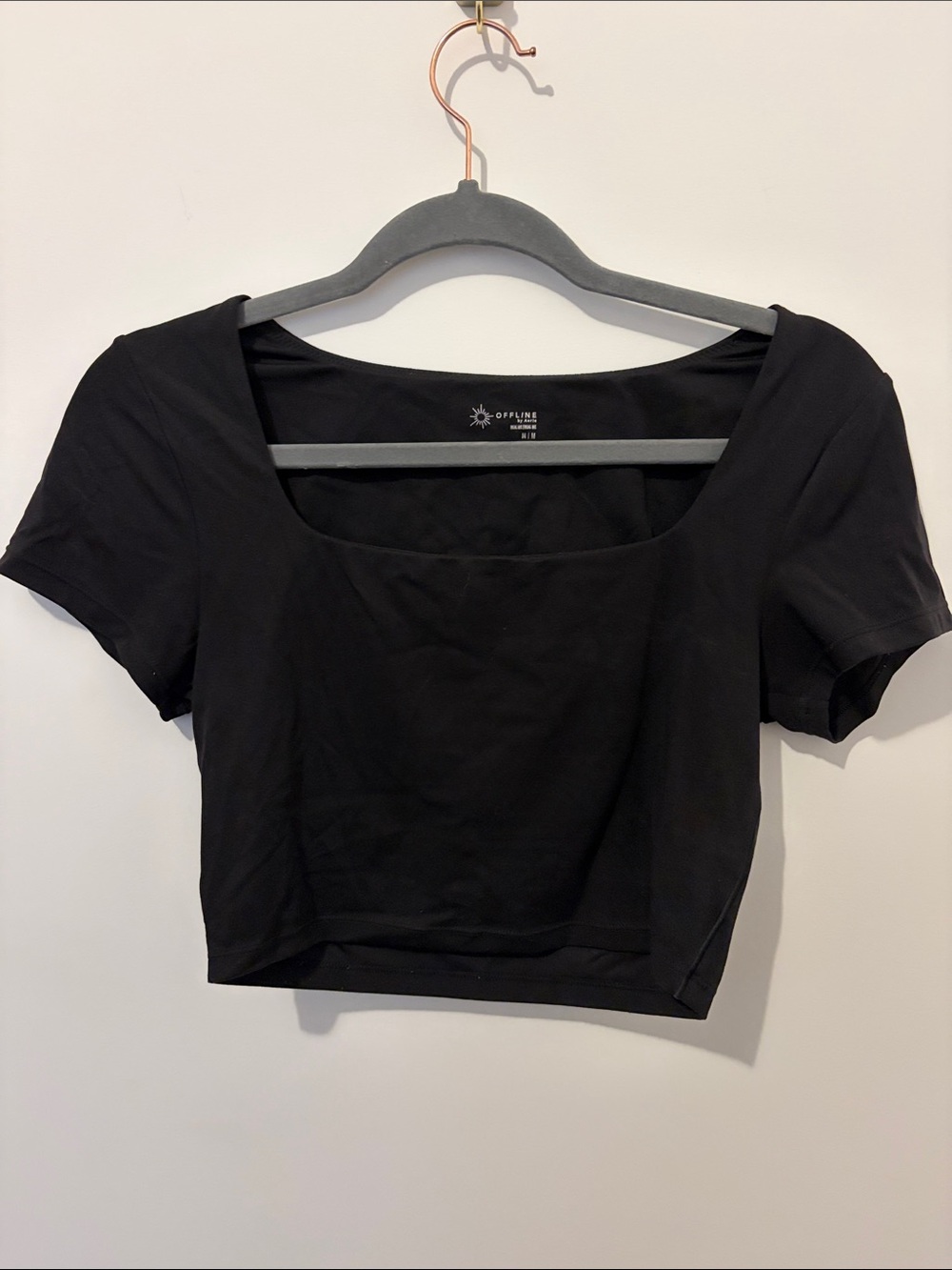 Aerie Black Square-Neck Crop Top with Shelf Bra